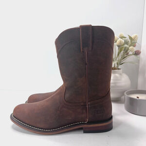 Justin Boots Braswell 10" Roper Cowboy Leather Boots Brown RP3740 Men's 8EE